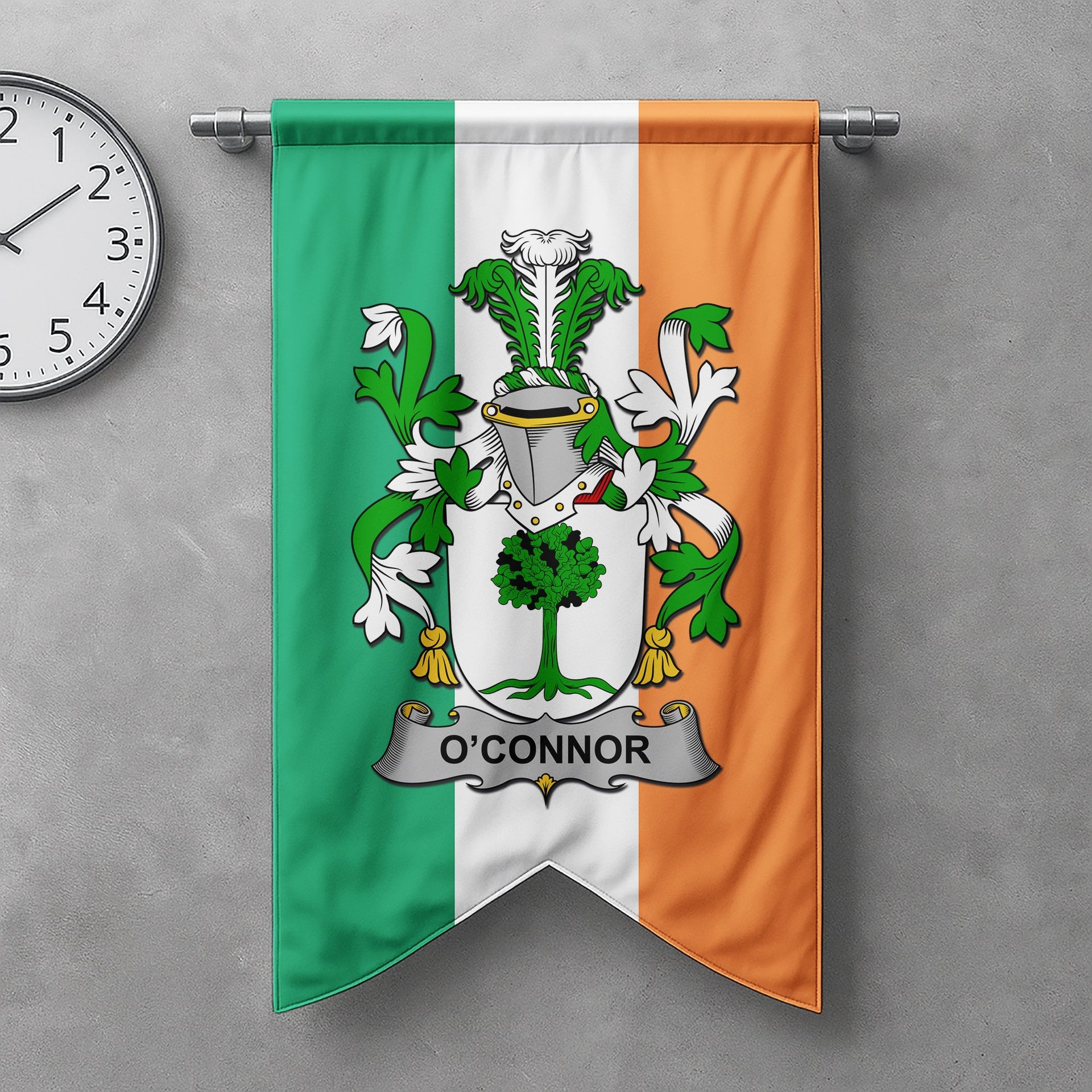 ScotsTee Shop Irish Connor or O'Connor (Don) Clan Coat of Arms Irish Tartan Gonfalon Flag
