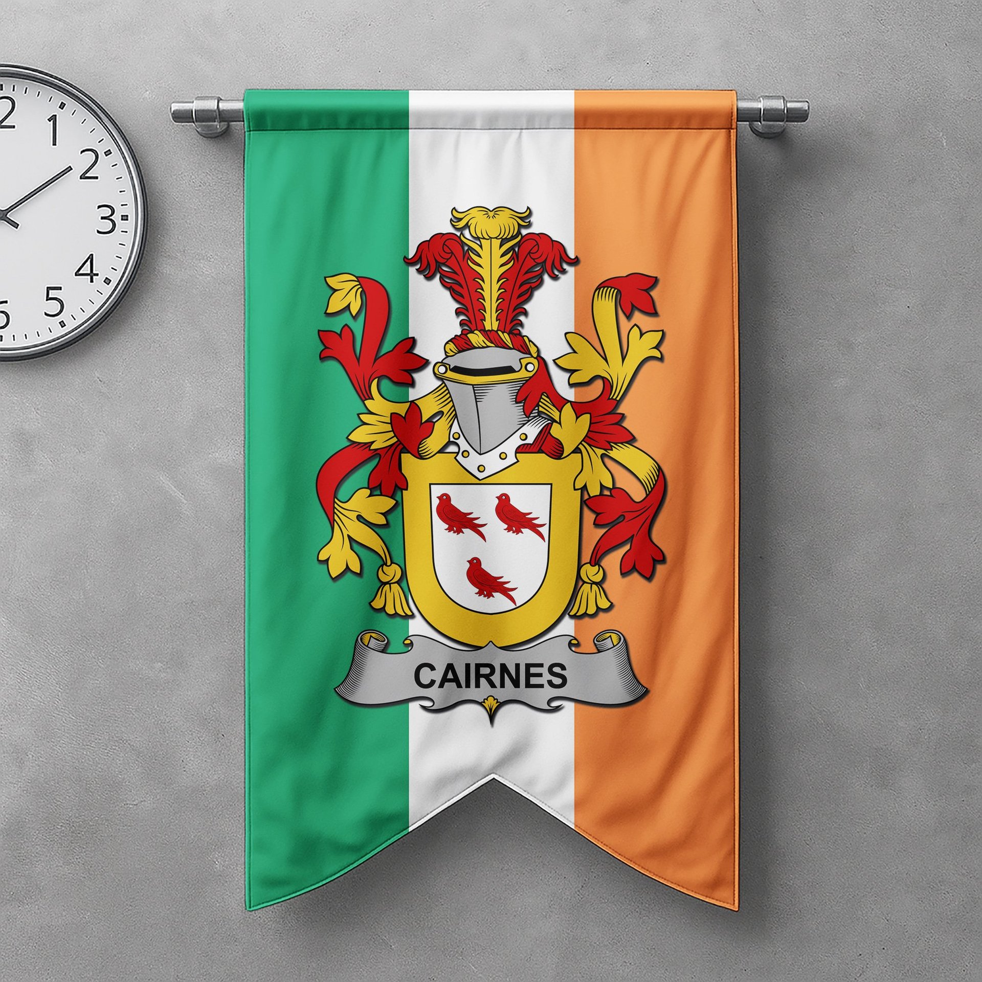 ScotsTee Shop Irish Cairnes Clan Coat of Arms Irish Tartan Gonfalon Flag