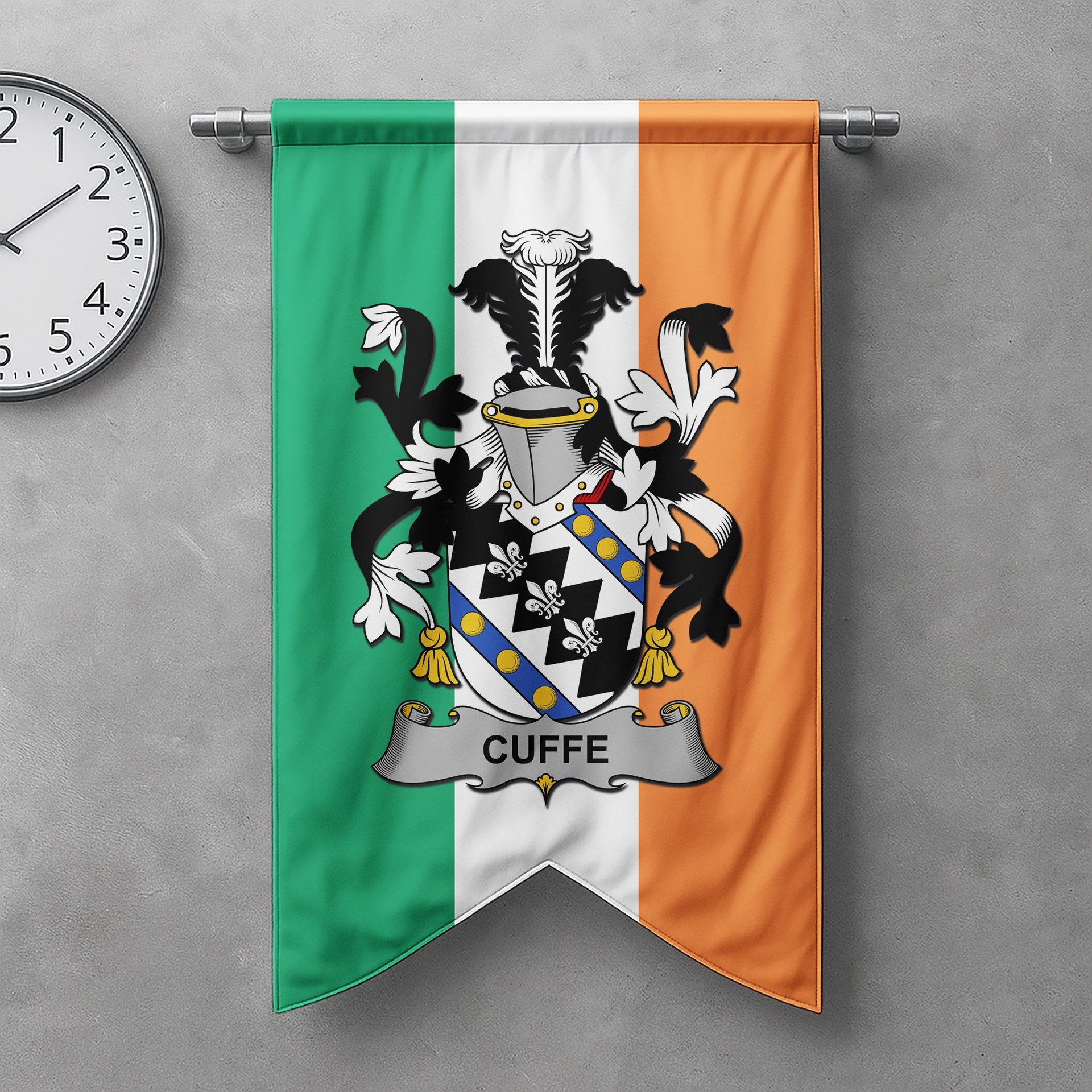 ScotsTee Shop Irish Cuffe Clan Coat of Arms Irish Tartan Gonfalon Flag
