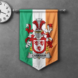 ScotsTee Shop Irish Carkham Clan Coat of Arms Irish Tartan Gonfalon Flag