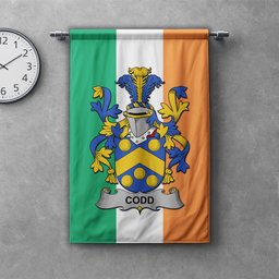 ScotsTee Shop Irish Codd Clan Coat of Arms Irish Tartan Gonfalon Flag