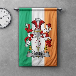 ScotsTee Shop Irish Davoren or O'Davoren Clan Coat of Arms Irish Tartan Gonfalon Flag