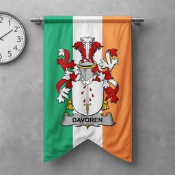 ScotsTee Shop Irish Davoren or O'Davoren Clan Coat of Arms Irish Tartan Gonfalon Flag