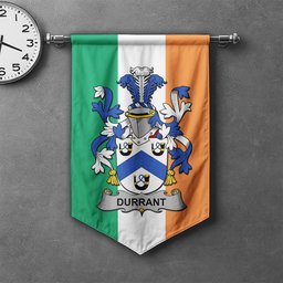 ScotsTee Shop Irish Durrant Clan Coat of Arms Irish Tartan Gonfalon Flag
