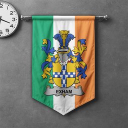 ScotsTee Shop Irish Exham Clan Coat of Arms Irish Tartan Gonfalon Flag