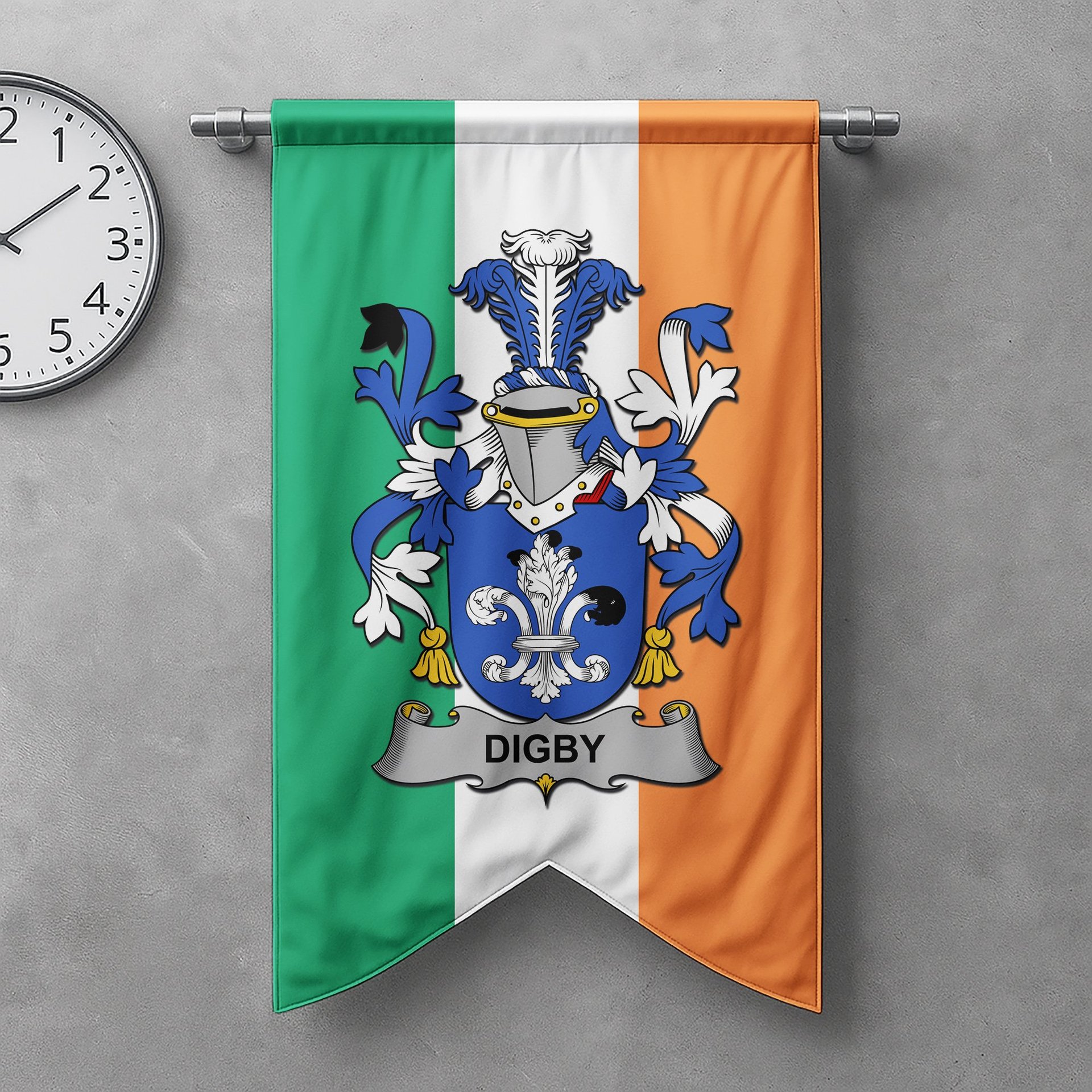 ScotsTee Shop Irish Digby Clan Coat of Arms Irish Tartan Gonfalon Flag
