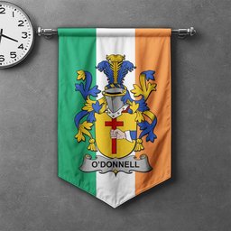 ScotsTee Shop Irish Donnell or O'Donnell Clan Coat of Arms Irish Tartan Gonfalon Flag