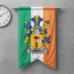 ScotsTee Shop Irish Donnell or O'Donnell Clan Coat of Arms Irish Tartan Gonfalon Flag