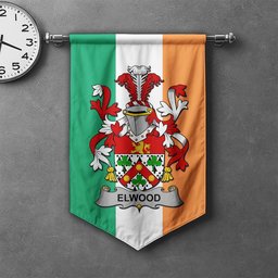 ScotsTee Shop Irish Elwood Clan Coat of Arms Irish Tartan Gonfalon Flag