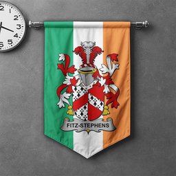 ScotsTee Shop Irish Fitz-Stephens Clan Coat of Arms Irish Tartan Gonfalon Flag
