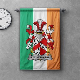 ScotsTee Shop Irish Fitz-Stephens Clan Coat of Arms Irish Tartan Gonfalon Flag