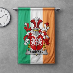 ScotsTee Shop Irish Finnegan or O'Finnegan Clan Coat of Arms Irish Tartan Gonfalon Flag