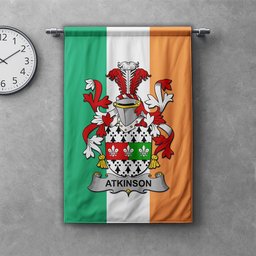 ScotsTee Shop Irish Atkinson Clan Coat of Arms Irish Tartan Gonfalon Flag