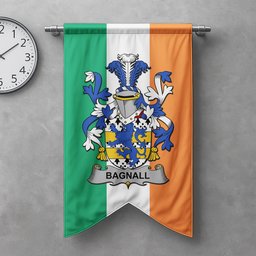 ScotsTee Shop Irish Bagnall Clan Coat of Arms Irish Tartan Gonfalon Flag