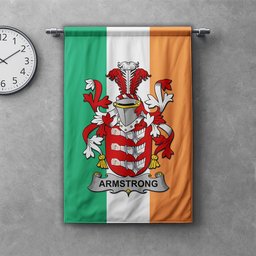 ScotsTee Shop Irish Armstrong Clan Coat of Arms Irish Tartan Gonfalon Flag