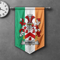 ScotsTee Shop Irish Bennett Clan Coat of Arms Irish Tartan Gonfalon Flag