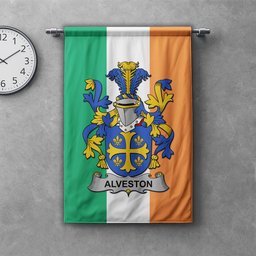 ScotsTee Shop Irish Alveston Clan Coat of Arms Irish Tartan Gonfalon Flag