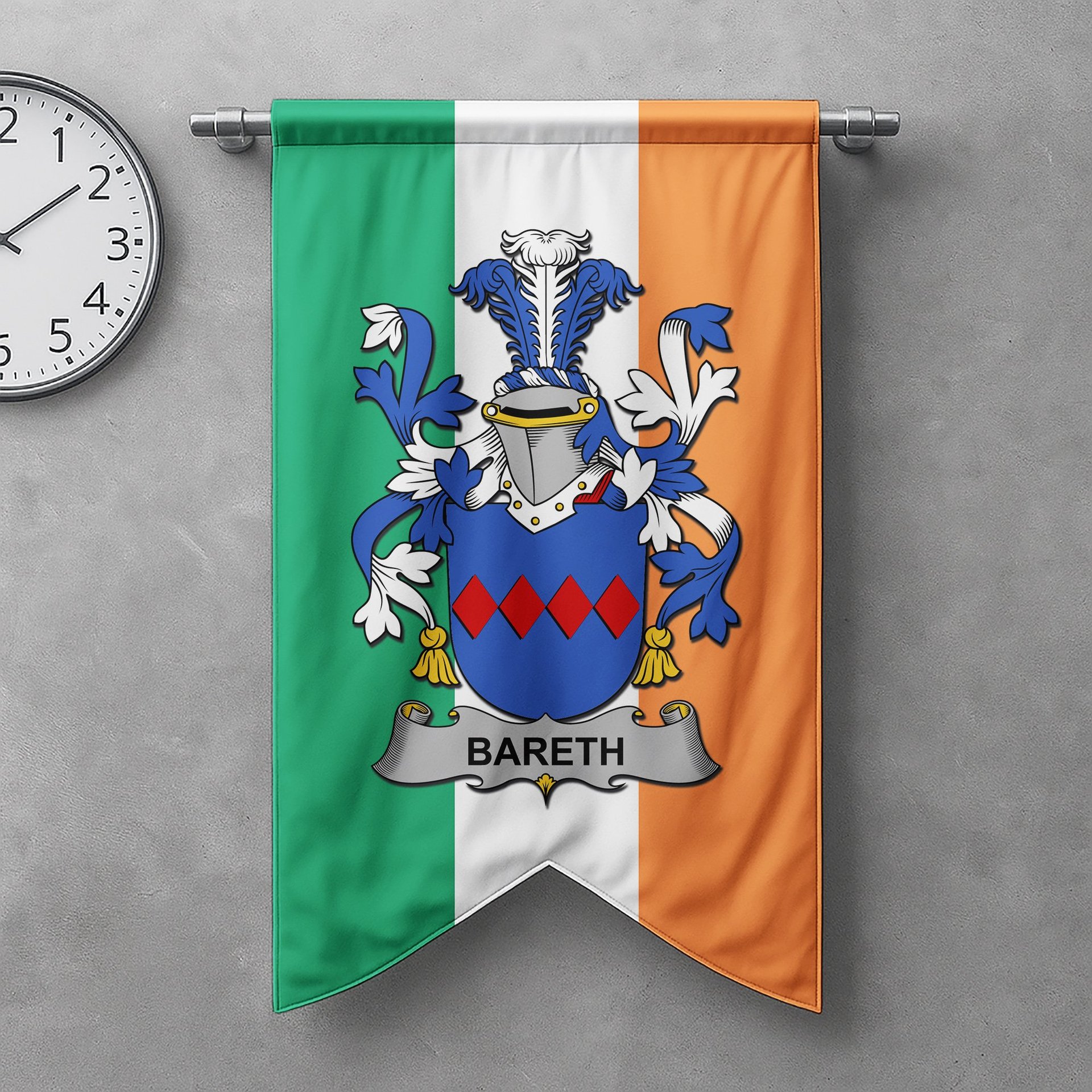 ScotsTee Shop Irish Bareth Clan Coat of Arms Irish Tartan Gonfalon Flag