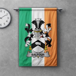 ScotsTee Shop Irish Balfour Clan Coat of Arms Irish Tartan Gonfalon Flag