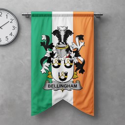 ScotsTee Shop Irish Bellingham Clan Coat of Arms Irish Tartan Gonfalon Flag