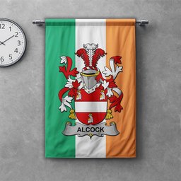 ScotsTee Shop Irish Alcock Clan Coat of Arms Irish Tartan Gonfalon Flag