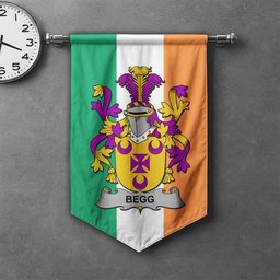 ScotsTee Shop Irish Begg Clan Coat of Arms Irish Tartan Gonfalon Flag
