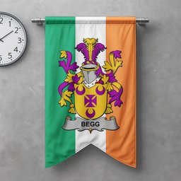 ScotsTee Shop Irish Begg Clan Coat of Arms Irish Tartan Gonfalon Flag