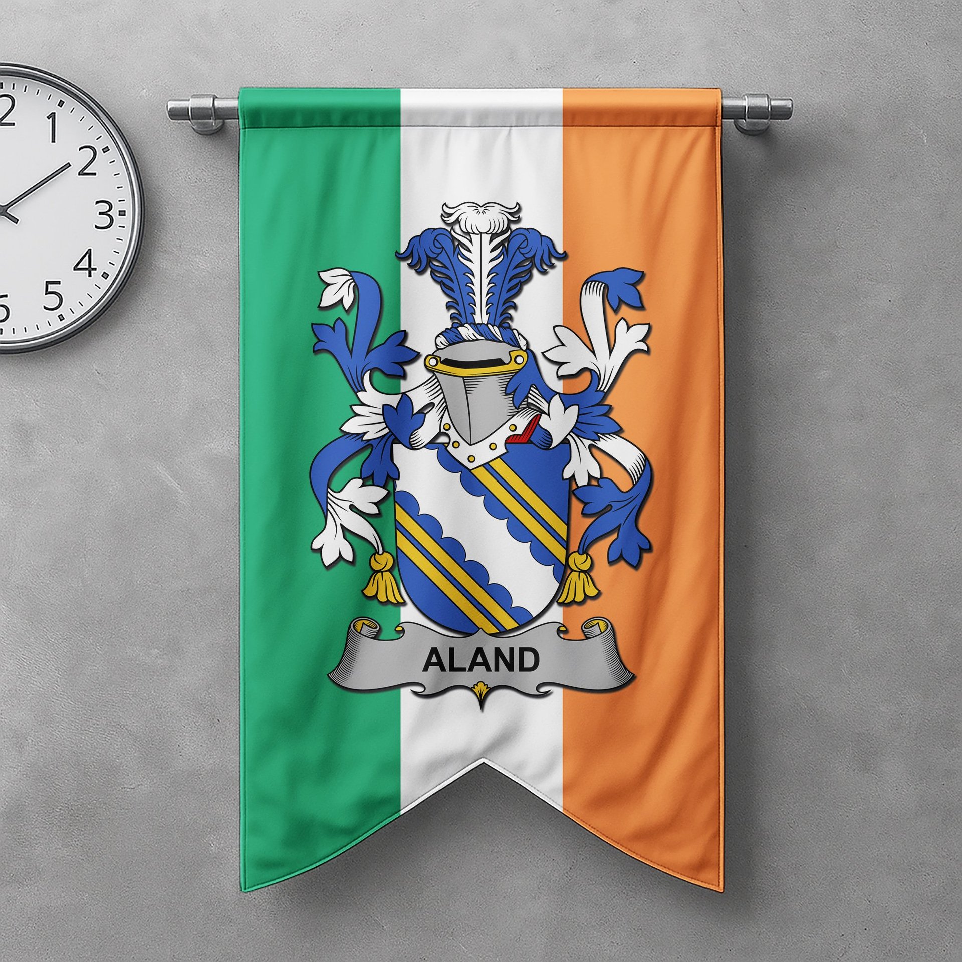 ScotsTee Shop Irish Aland Clan Coat of Arms Irish Tartan Gonfalon Flag