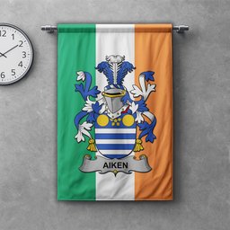 ScotsTee Shop Irish Aiken Clan Coat of Arms Irish Tartan Gonfalon Flag