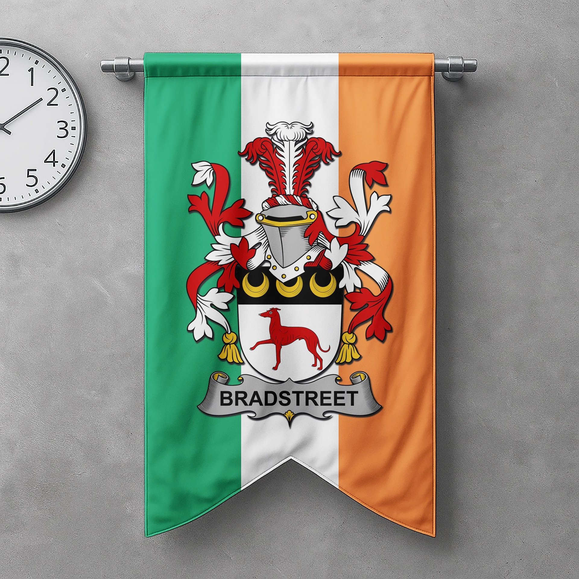 ScotsTee Shop Irish Bradstreet Clan Coat of Arms Irish Tartan Gonfalon Flag