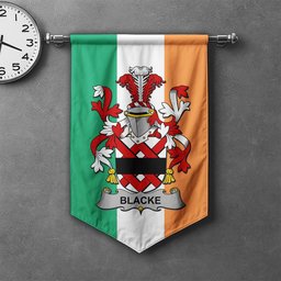 ScotsTee Shop Irish Blacke Clan Coat of Arms Irish Tartan Gonfalon Flag