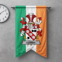 ScotsTee Shop Irish Clarke Clan Coat of Arms Irish Tartan Gonfalon Flag