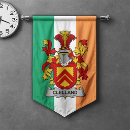 ScotsTee Shop Irish Clelland or McClelland Clan Coat of Arms Irish Tartan Gonfalon Flag