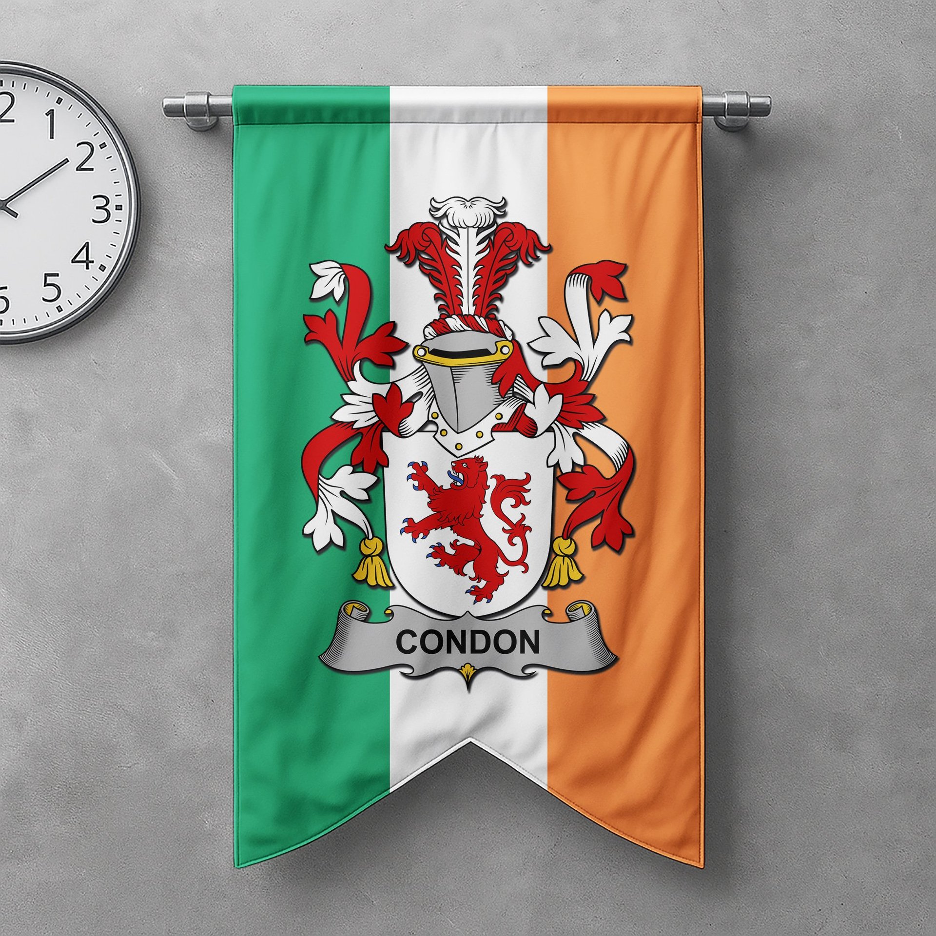 ScotsTee Shop Irish Condon Clan Coat of Arms Irish Tartan Gonfalon Flag