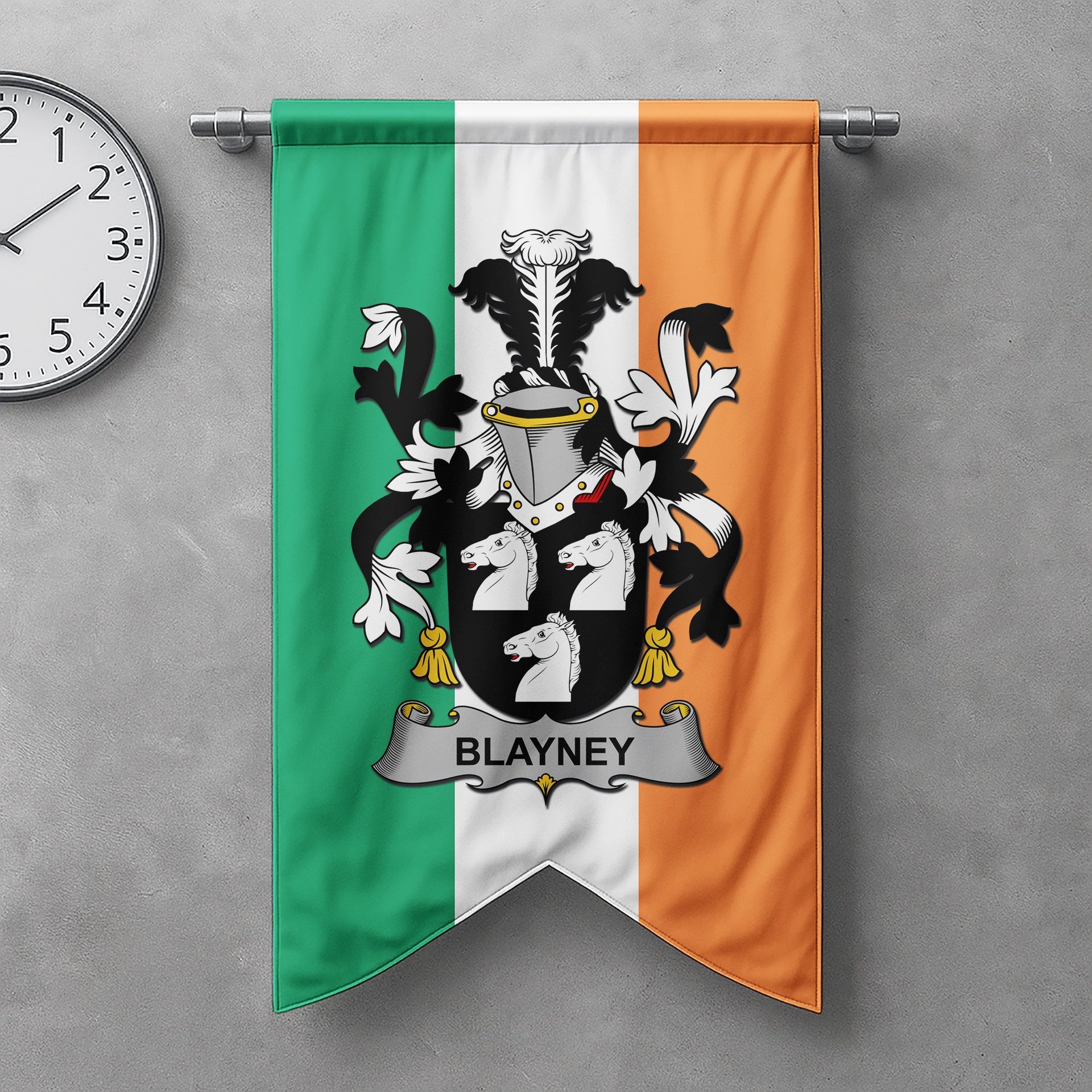 ScotsTee Shop Irish Blayney Clan Coat of Arms Irish Tartan Gonfalon Flag