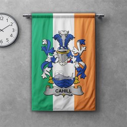 ScotsTee Shop Irish Cahill or O'Cahill Clan Coat of Arms Irish Tartan Gonfalon Flag