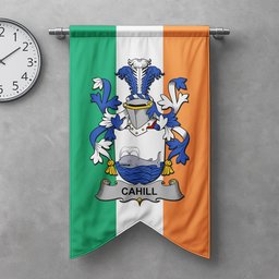 ScotsTee Shop Irish Cahill or O'Cahill Clan Coat of Arms Irish Tartan Gonfalon Flag