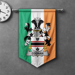 ScotsTee Shop Irish Coonan or O'Conan Clan Coat of Arms Irish Tartan Gonfalon Flag