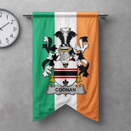 ScotsTee Shop Irish Coonan or O'Conan Clan Coat of Arms Irish Tartan Gonfalon Flag