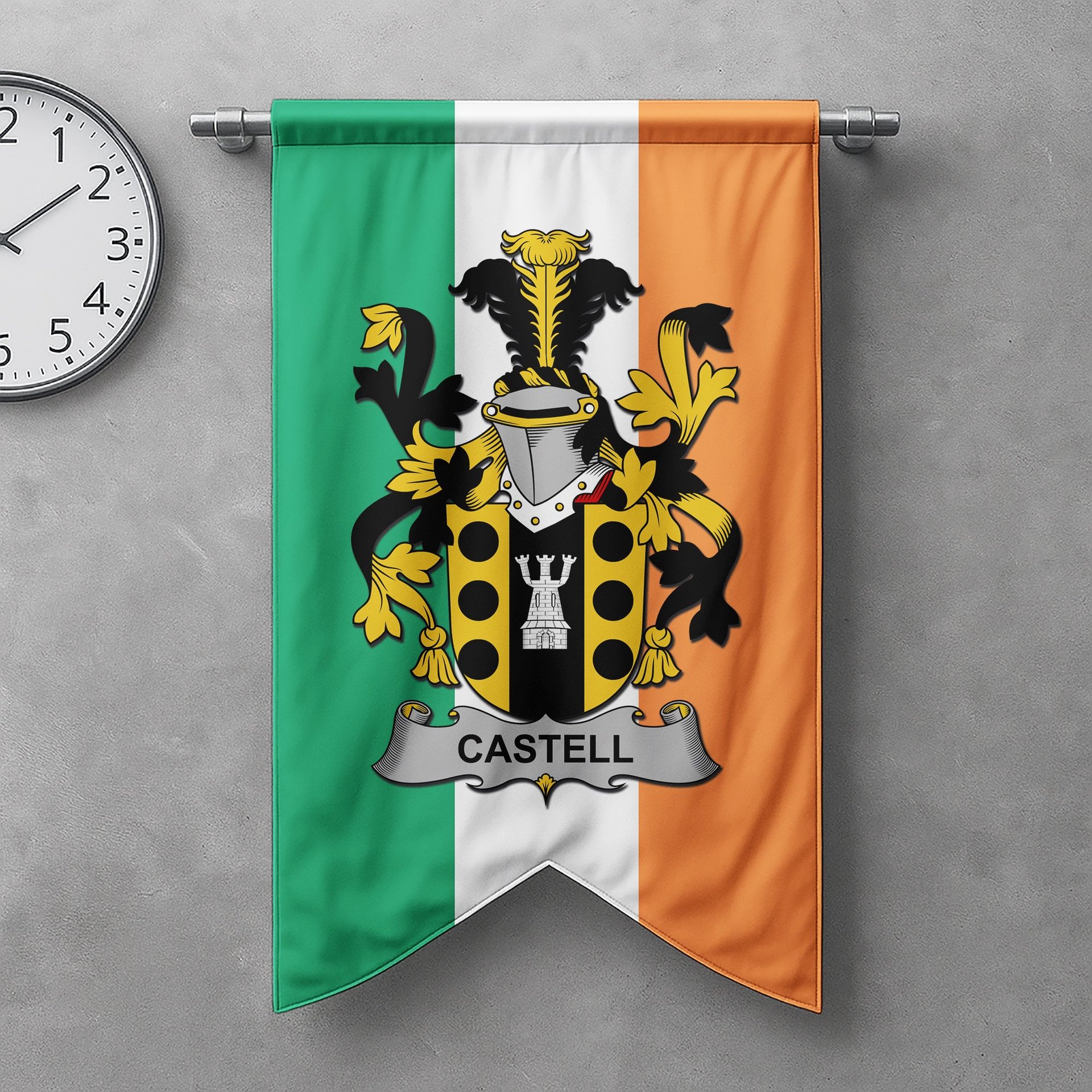 ScotsTee Shop Irish Castell Clan Coat of Arms Irish Tartan Gonfalon Flag