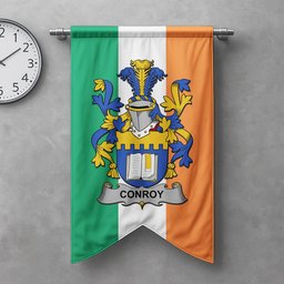 ScotsTee Shop Irish Conroy or O'Mulconroy Clan Coat of Arms Irish Tartan Gonfalon Flag