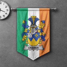 ScotsTee Shop Irish Cramer Clan Coat of Arms Irish Tartan Gonfalon Flag