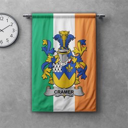 ScotsTee Shop Irish Cramer Clan Coat of Arms Irish Tartan Gonfalon Flag