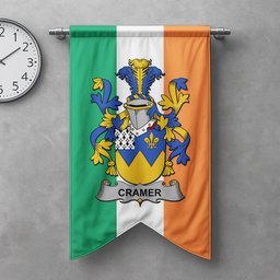 ScotsTee Shop Irish Cramer Clan Coat of Arms Irish Tartan Gonfalon Flag