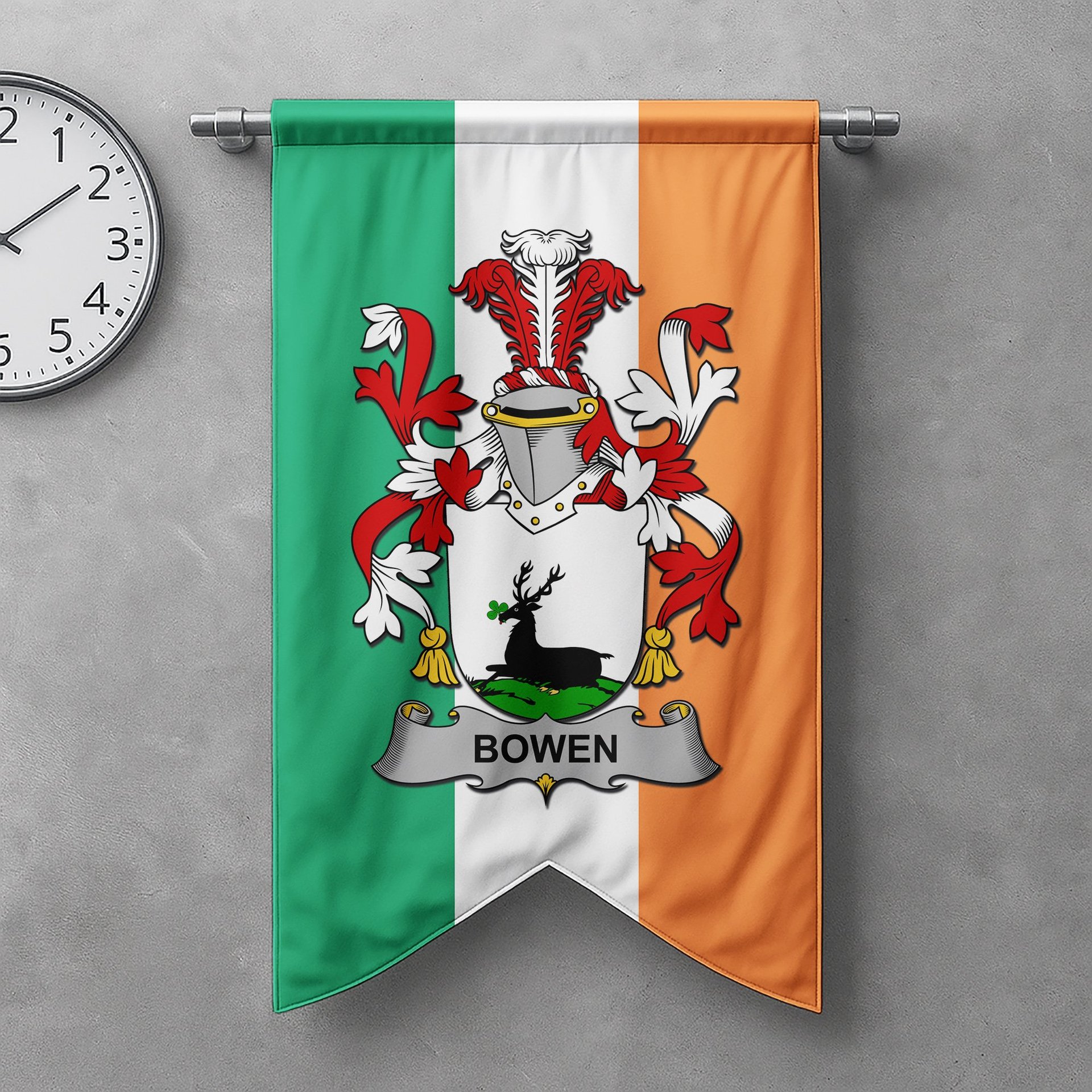 ScotsTee Shop Irish Bowen Clan Coat of Arms Irish Tartan Gonfalon Flag