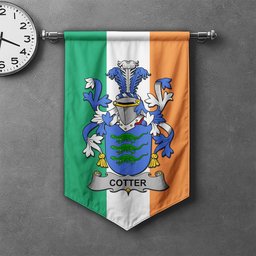 ScotsTee Shop Irish Cotter or MacCotter Clan Coat of Arms Irish Tartan Gonfalon Flag