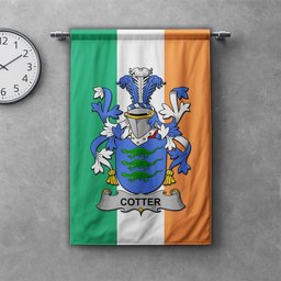 ScotsTee Shop Irish Cotter or MacCotter Clan Coat of Arms Irish Tartan Gonfalon Flag