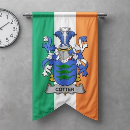 ScotsTee Shop Irish Cotter or MacCotter Clan Coat of Arms Irish Tartan Gonfalon Flag