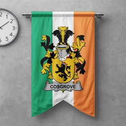 ScotsTee Shop Irish Cosgrove or O'Cosgrave Clan Coat of Arms Irish Tartan Gonfalon Flag