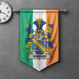 ScotsTee Shop Irish Bingham Clan Coat of Arms Irish Tartan Gonfalon Flag